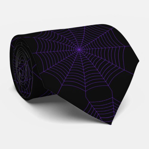 Black purple spider web Halloween pattern Neck Tie