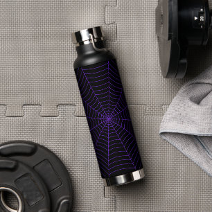 Black purple spider web Halloween pattern Water Bottle