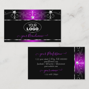Black Purple Squiggles Sparkling Diamonds Add Logo Business Card