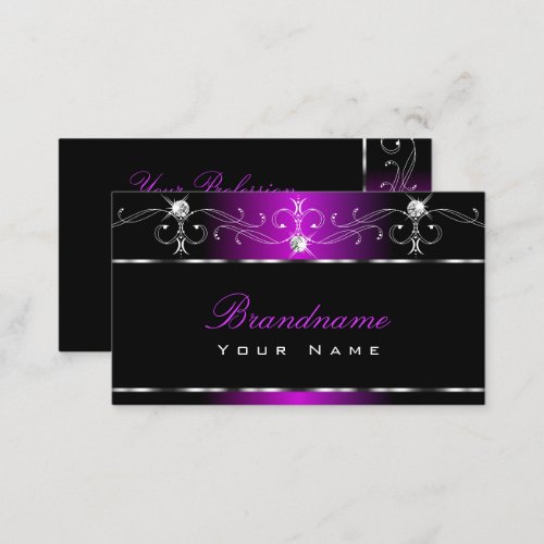 Black Purple Squiggles Sparkling Diamonds Ornate Business Card