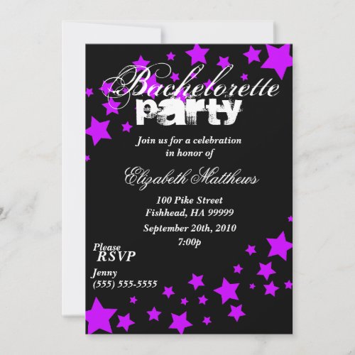 Black &amp; Purple Stars Bachelorette Party Invitation