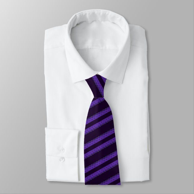 Black Purple Striped Neck Tie (Tied)