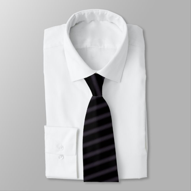 Black Purple Striped Unique Neck Tie (Tied)