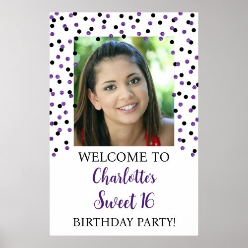 Black Purple Sweet 16 Birthday 20x30 Photo Poster