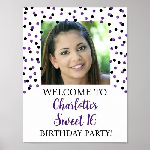 Black Purple Sweet 16 Birthday Custom 85x11  Poster