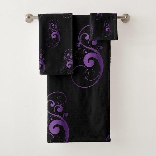 Black & Purple Swirl Bathroom Towel Set | Zazzle.com