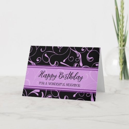 Black Purple Swirls Neighbor Birthday Card