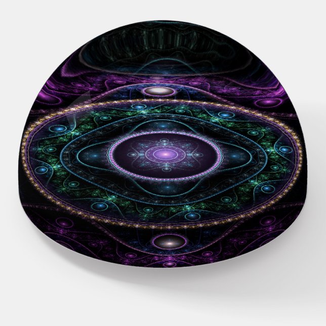 Black Purple Teal Glow Magic Sphere Paperweight (Angled)
