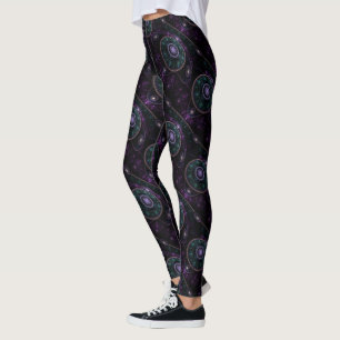 Black Purple Teal Glow Magic Sphere Pattern Leggings