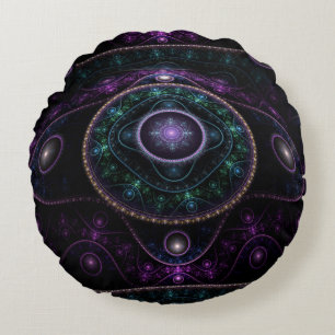 Black Purple Teal Glow Magic Sphere Round Pillow