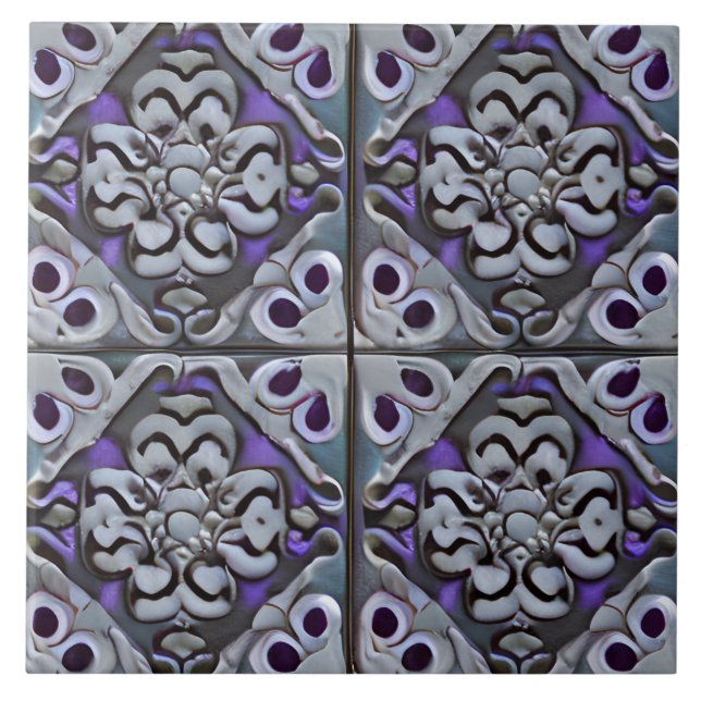 Black Purple & Teal Tuscan Style Simulated Mosaic Ceramic Tile (Front)