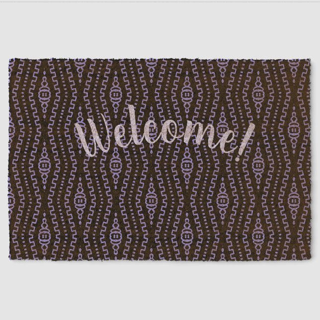 Black & Purple Tribal Boho Personalized Doormat Fiber Doormat (Front)