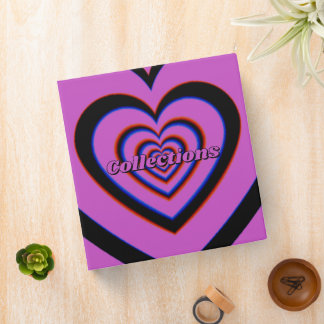 Black Purple Trippy Hypnotic Heart Love Pattern 3 Ring Binder