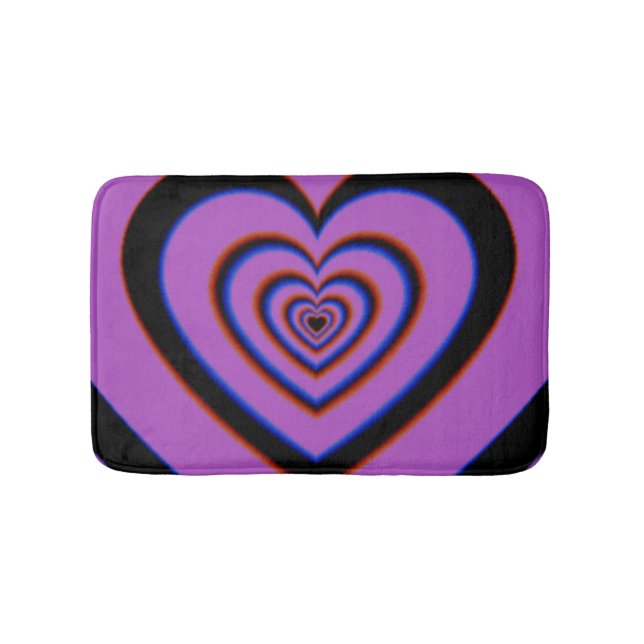 Black Purple Trippy Hypnotic Heart Love Pattern Bath Mat (Front)