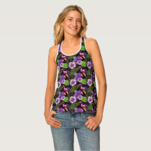 Black purple tropical flora watercolor pattern