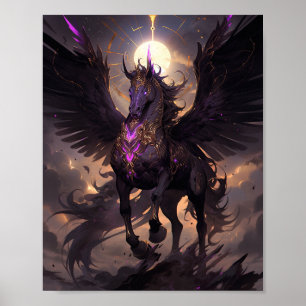Black Purple Unicorn Fantasy Art Poster