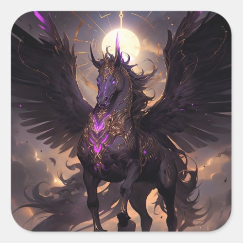 Black Purple Unicorn Fantasy Art Square Sticker