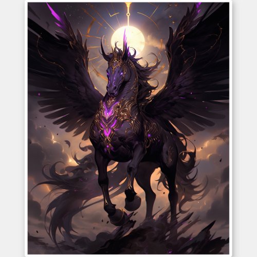 Black Purple Unicorn Fantasy Art Sticker