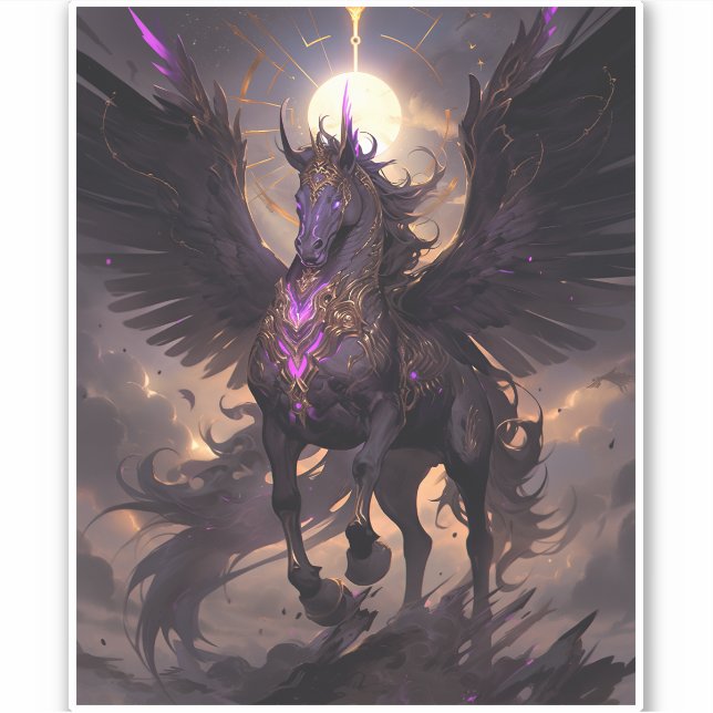 Black Purple Unicorn Fantasy Art Sticker (Front)