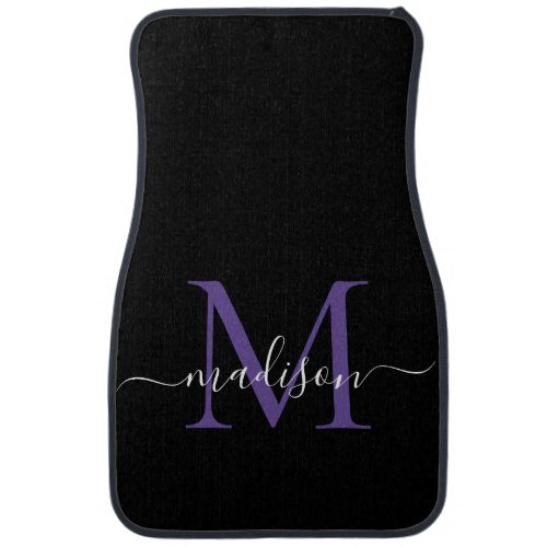 Black Purple Violet Monogram Elegant Girly Script  Car Floor Mat