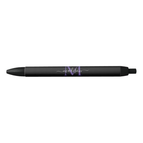 Black Purple Violet Monogram Elegant Script Name Black Ink Pen