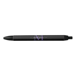 Black Purple Violet Monogram Elegant Script Name Pen