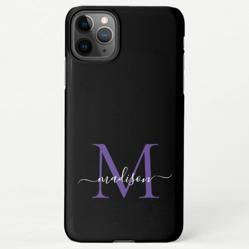 Black Purple Violet Monogram Feminine Script Name iPhone 11Pro Max Case