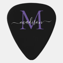 Black Purple Violet Monogram Girly Feminine Script Guitar Pick