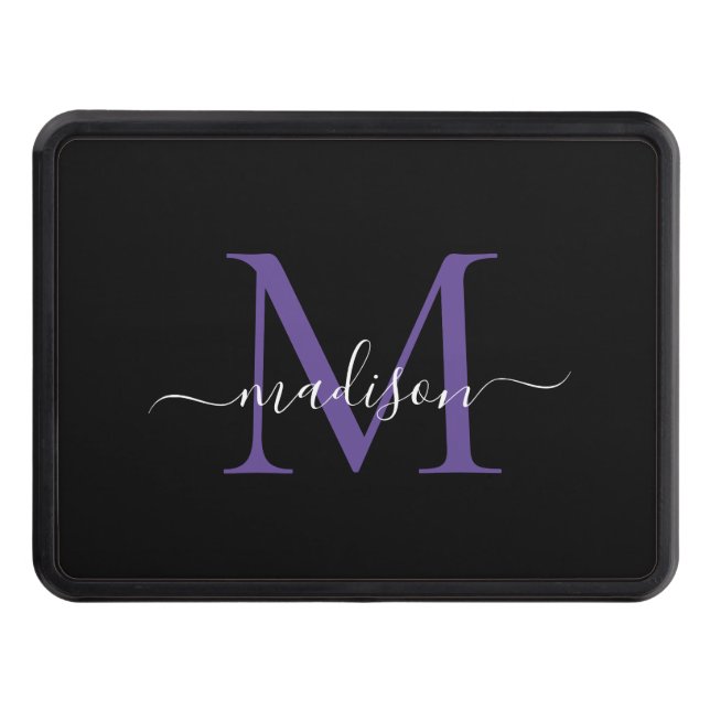 Black Purple Violet Monogram Script Name Initial Hitch Cover (Front)