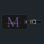 Black Purple Violet Monogram Script Name Stylish Luggage Tag<br><div class="desc">Elegant Modern Stylish Black Purple Violet Monogram Script Name Stylish Bag Tag</div>