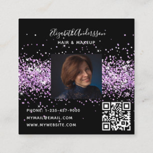 Black purple violet profile photo qr code square business card