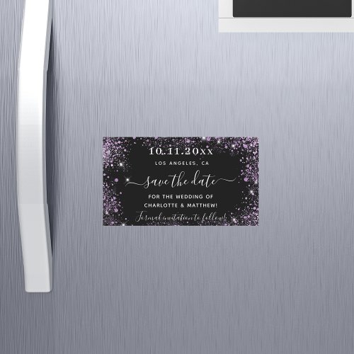 Black purple violet wedding save the date magnet