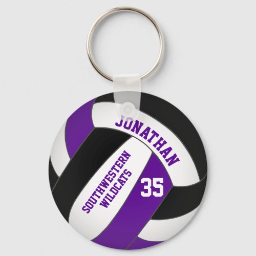 black purple volleyball player and team name keychain