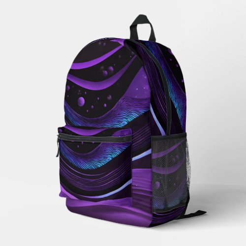 Black Purple waves Printed Backpack