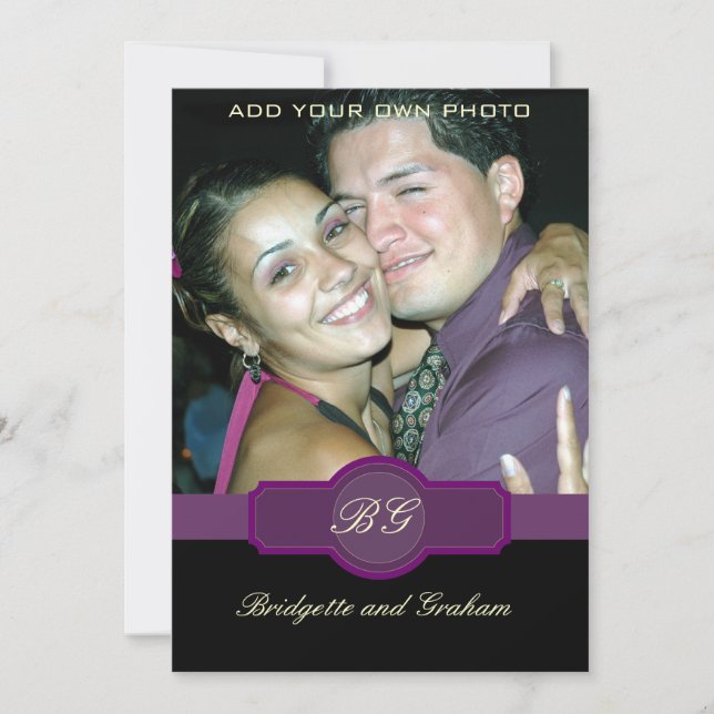 Black Purple Wedding Invitations with Photo (Front)