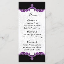 black purple wedding menu