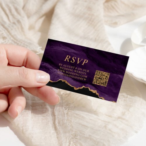 Black  Purple Wedding QR Code RSVP Enclosure Card