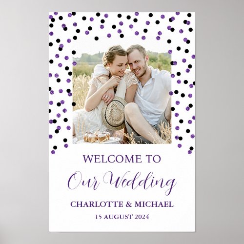 Black Purple Wedding Welcome Custom 12x18   Poster