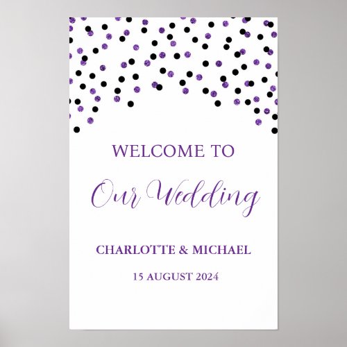 Black Purple Wedding Welcome Custom 12x18 Poster