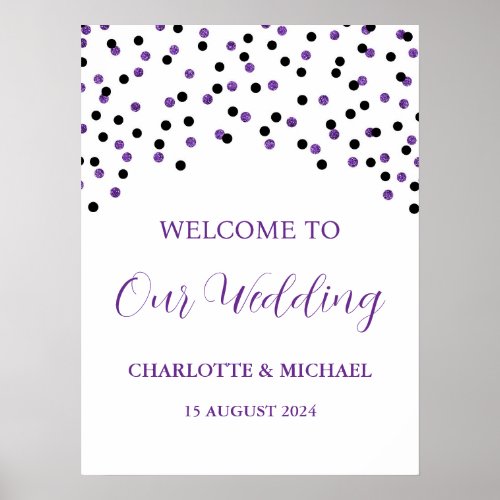 Black Purple Wedding Welcome Custom 18x24 Poster