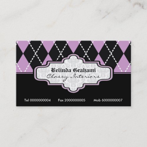 Black purple white argyle trendy business cards