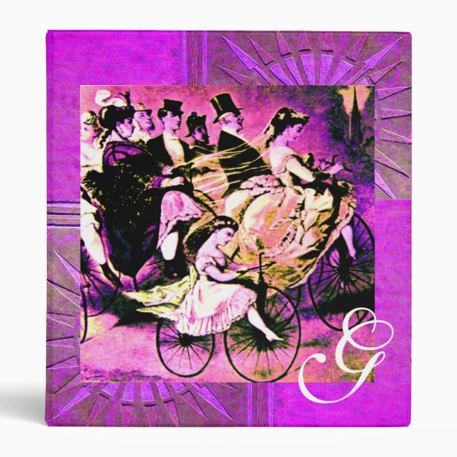 BLACK PURPLE WHITE BICYCLE WEDDING  MONOGRAM BINDER (Front)