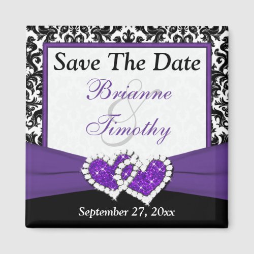 Black Purple White Damask Save The Date Magnet