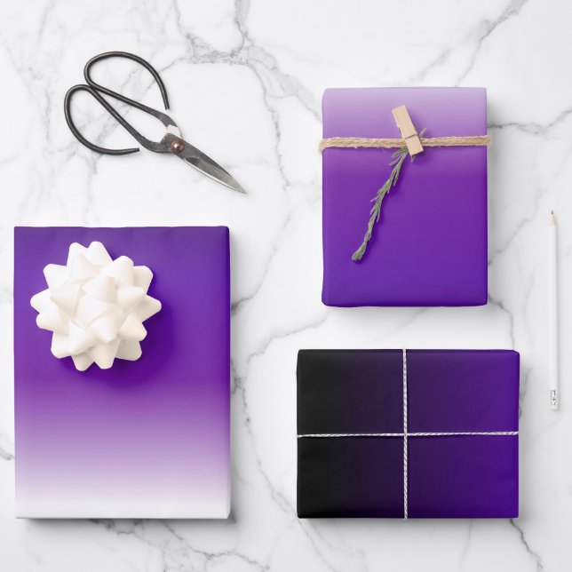 Black Purple White Ombre Wrapping Paper Sheet Set (Front)