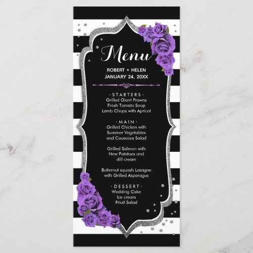 Black Purple White Silver Menu Card