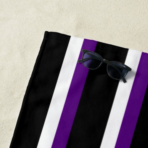 Black Purple White Striped Beach Towel