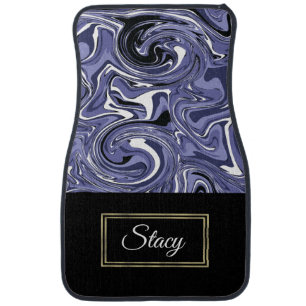 Black Purple White Water Marble Monogram Car Floor Mat
