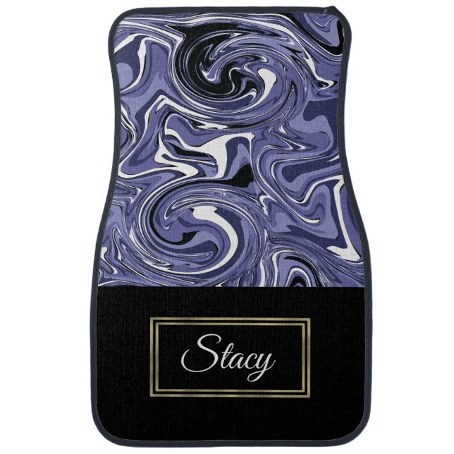 Black Purple White Water Marble Monogram Car Floor Mat (Front)