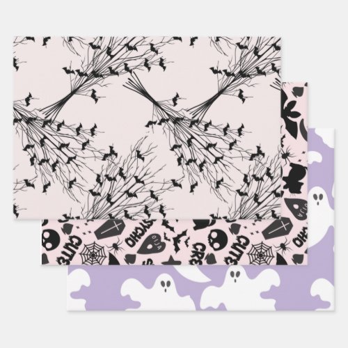 Black Purple witchy vibes Boo Ghost Halloween Wrapping Paper Sheets