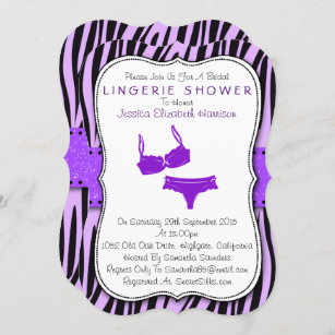 Black & Purple Zebra Print Bracket Lingerie Shower Invitation